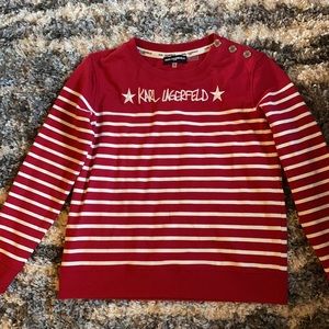 Brand new Karl lagerfeld red & white striped sweatshirt crewneck with buttons